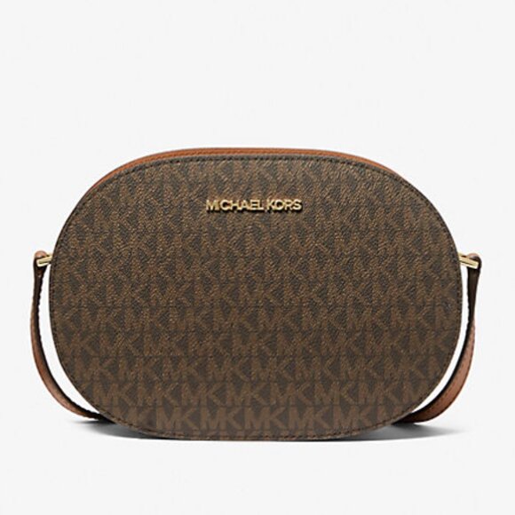 New Michael Kors Jet Set Travel Medium Signature Logo Crossbody Bag Brown - Picture 1 of 3